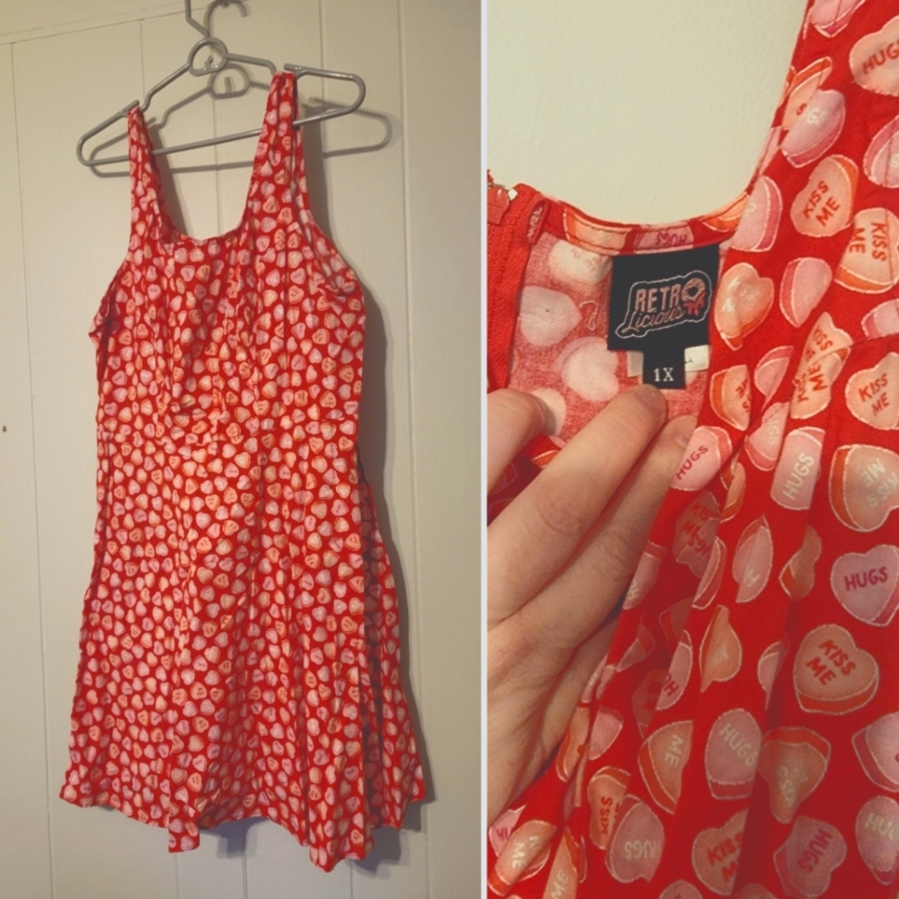 Retrolicious Candy Hearts A-line Dress with Pockets - Size 1xl